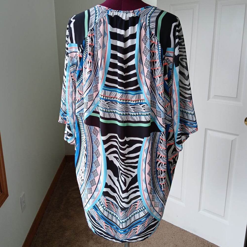 Express Retro Sheer Chiffon Swim Cover Medium oversized tribal neon kimono style - Picture 4 of 11